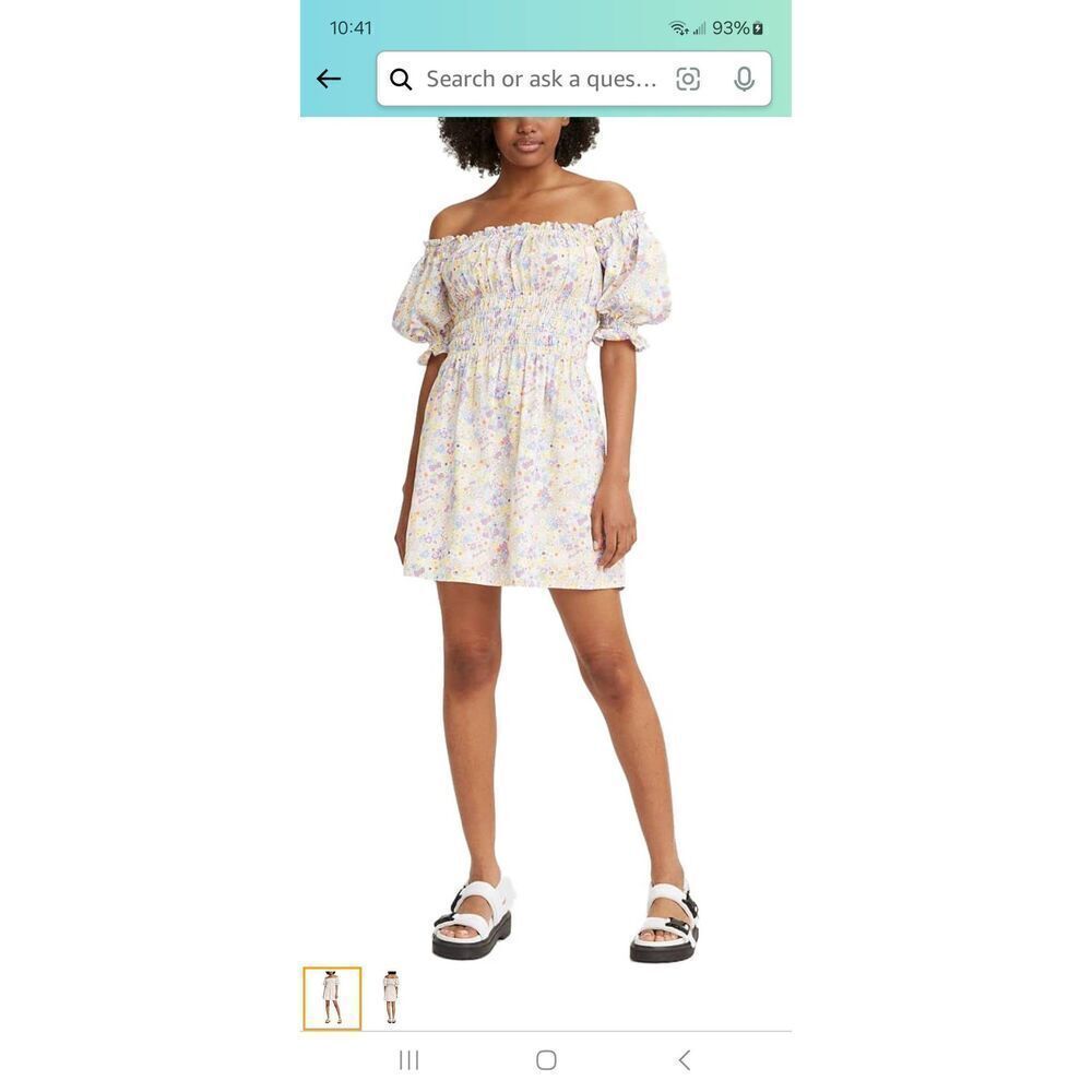 New Small Levi Off Shoulder Country Sundress Shirred Waist Puff Sleeve Dress